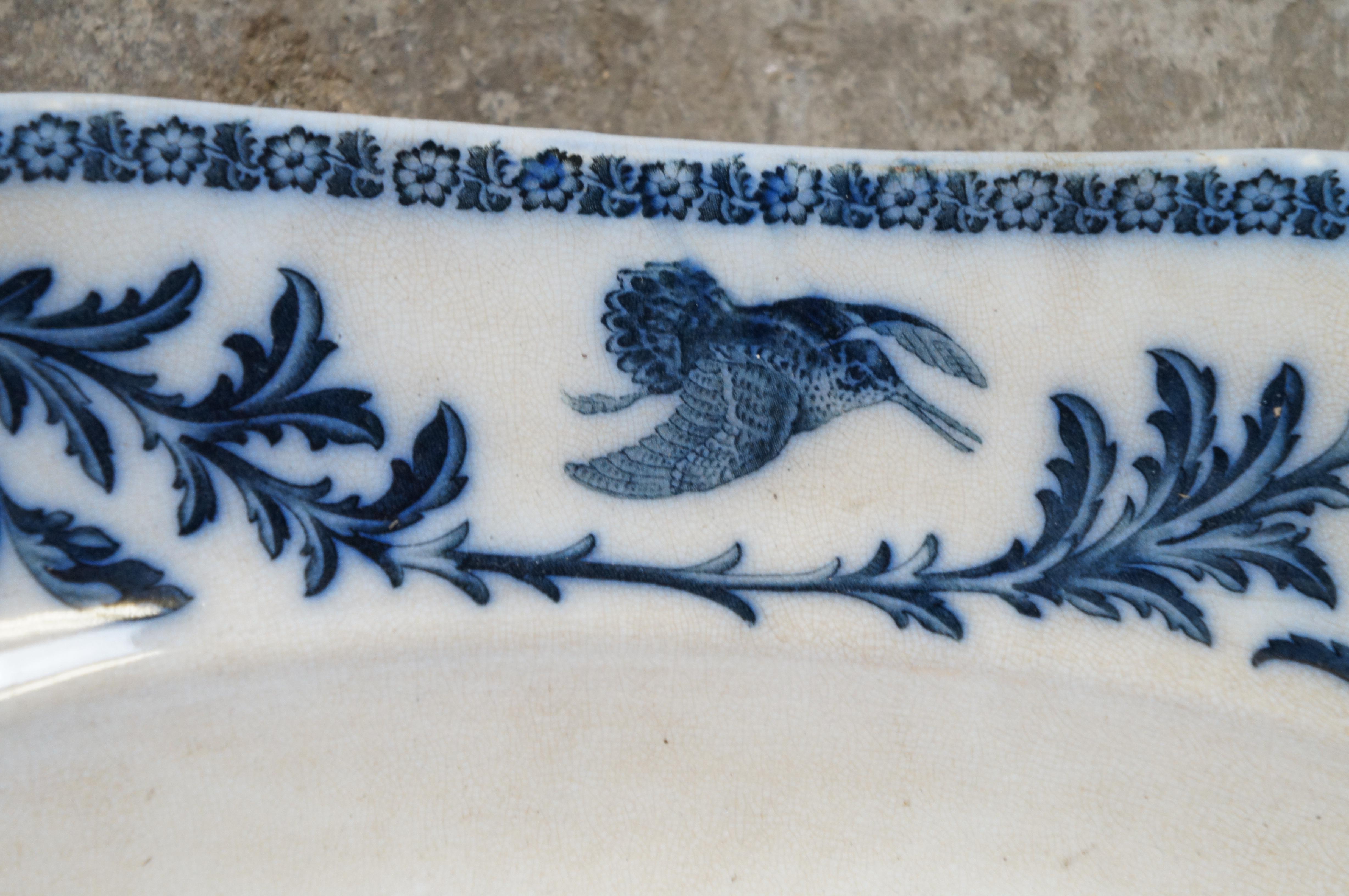 Antique plat de service à charcuterie bleu du 19ème siècle Cauldon Angleterre 24 po. en vente 2