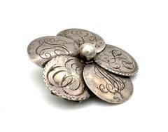 Antique Early 19th Century Flower Sentimental Brooch Engraved Initials Silver