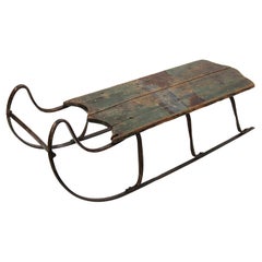 Used 19th Century Forged Iron Runner & Painted Wood Child Size Sled