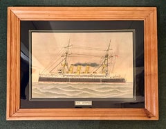 Antique 19th Century Framed Chromolithograph Print, "H.M.S. Hermes."
