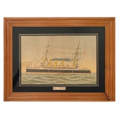 Antique 19th Century Framed Chromolithograph Print, "H.M.S. Hermes."