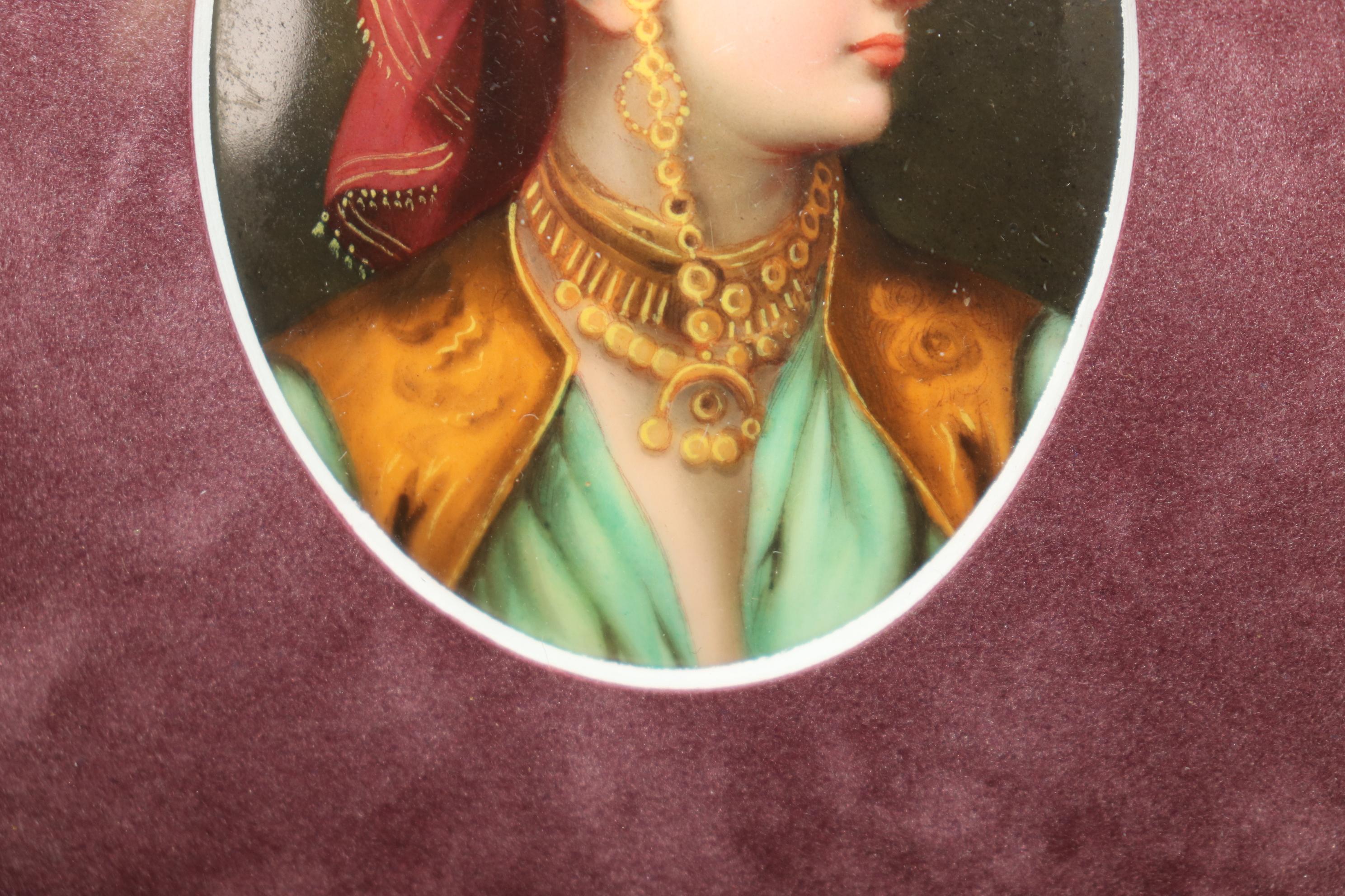 Antique 19th Century Framed German Hand Painted Porcelain Plaque of a Gypsey In Good Condition For Sale In Swedesboro, NJ