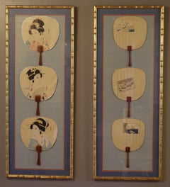 Antique 19th Century Framed Japanese Silk Fans