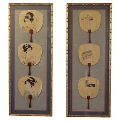 Antique 19th Century Framed Japanese Silk Fans