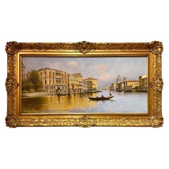 Antique 19th Century Framed Oil on Canvas Painting of Venice Grand Canal.