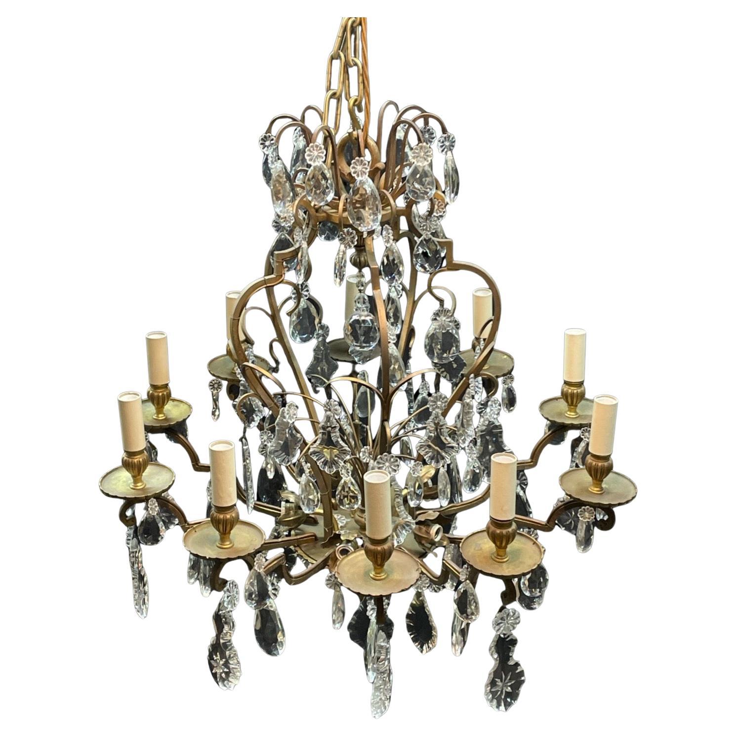 Antique 19th Century French 15 Light Bronze Chandelier