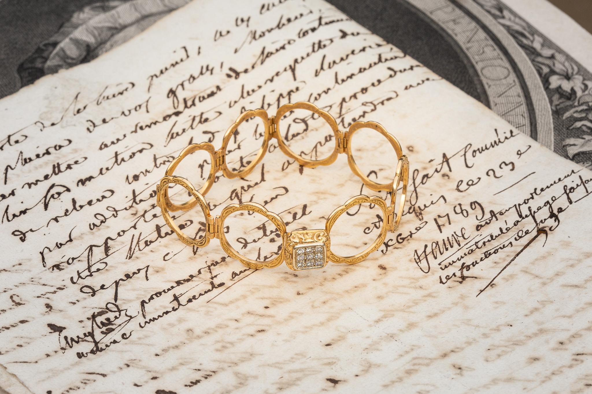 Single Cut Antique 19th Century French 18k Gold Convertible Ring Bracelet Pave Diamond