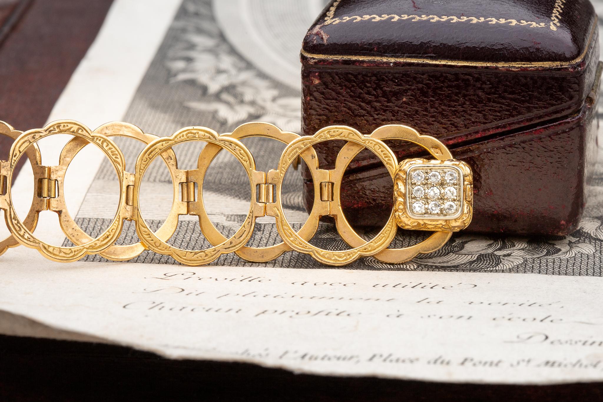 Women's or Men's Antique 19th Century French 18k Gold Convertible Ring Bracelet Pave Diamond