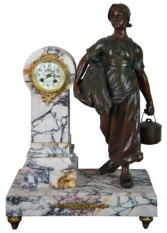 Antique 19th Century French AD Mougin Gilt Bronze Mantel Garniture Clock & Urns