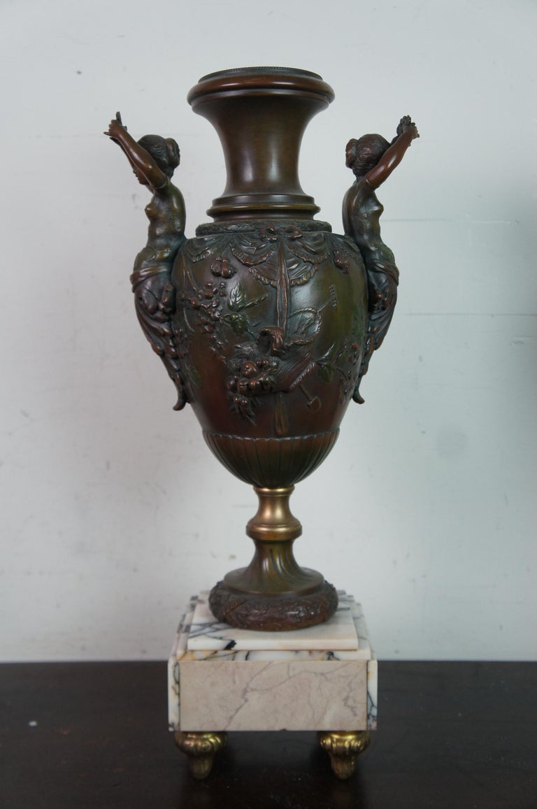 Antique 19th Century French AD Mougin Gilt Bronze Mantel Garniture Clock & Urns For Sale 3