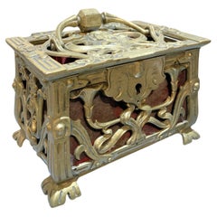 Antique 19th Century French Art Nouveau Pierced Gilt Bronze Jewelry Box