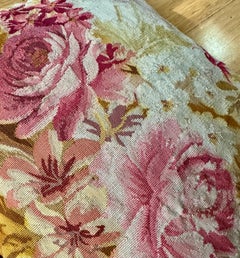 SHAHKAR Antique 19th Century French Aubusson Floral Tapestry Lumbar Pillow