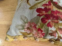 SHAHKAR Antique 19th Century French Aubusson Floral Tapestry Lumbar Pillow