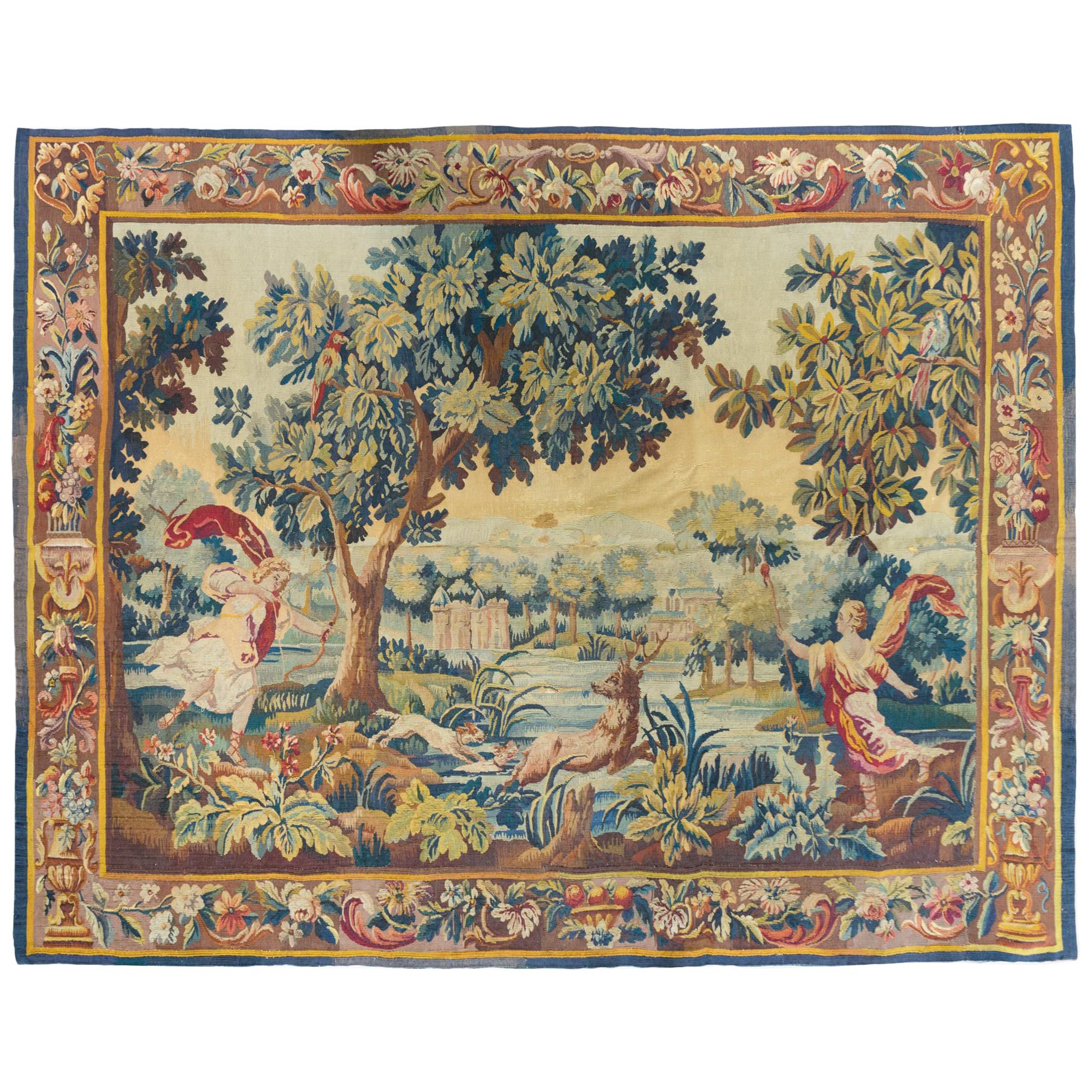 Antique 19th Century French Verdure Landscape Tapestry 