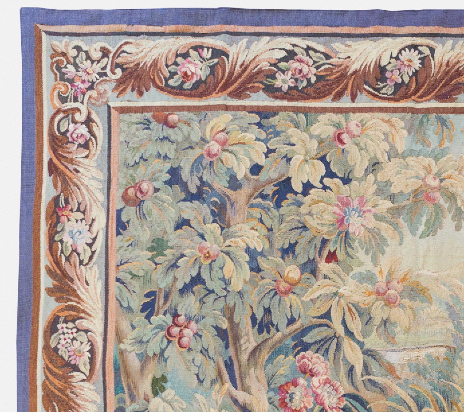 Tissé à la main Antique tapisserie française du 19ème siècle:: Aubusson:: paysage avec cygne en vente
