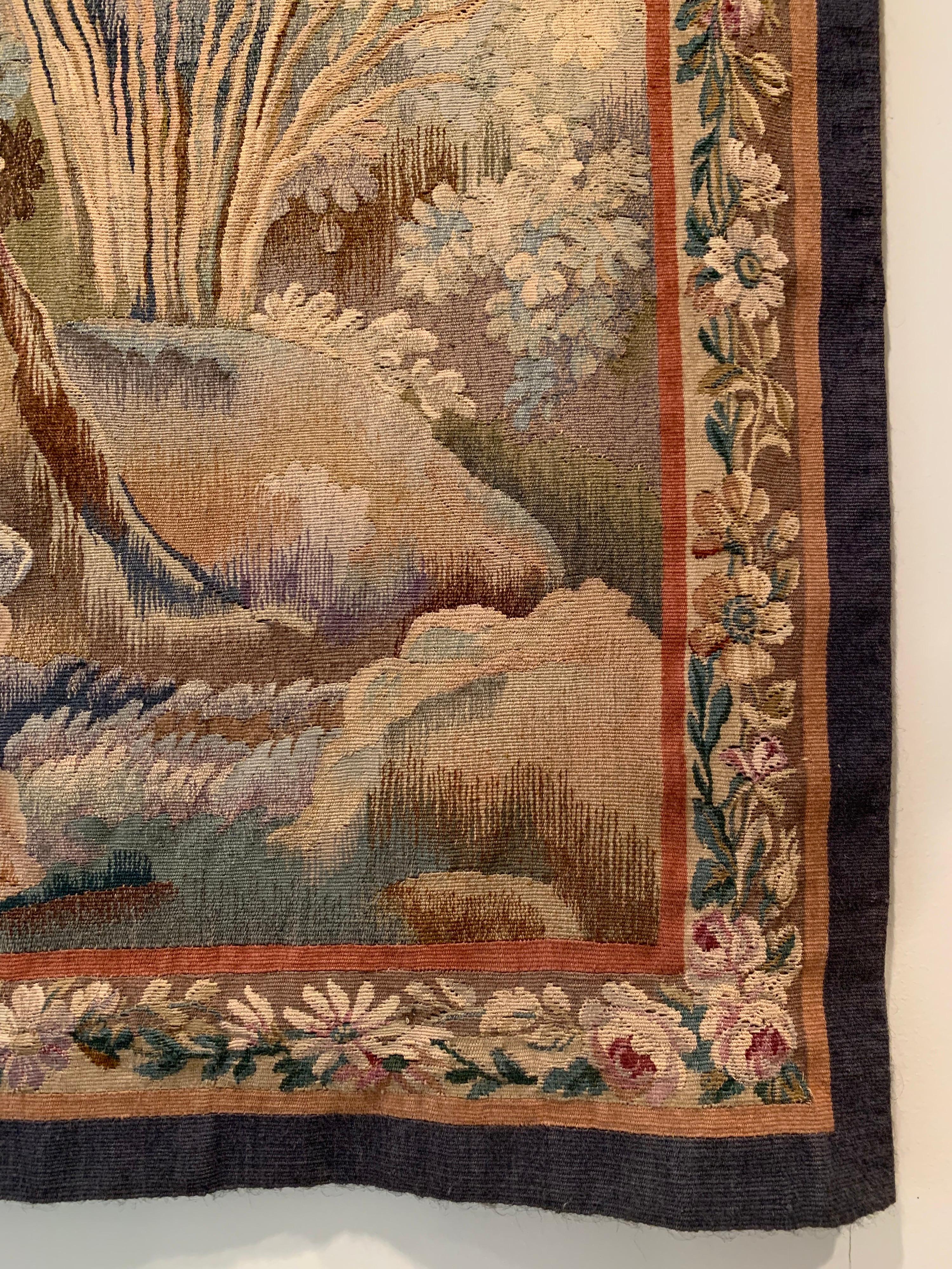 Hand-Woven Antique 19th Century French Aubusson Rococo Tapestry For Sale