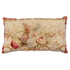 Antique 19th Century French Aubusson Tapestry Lumbar Pillow with Flowers
