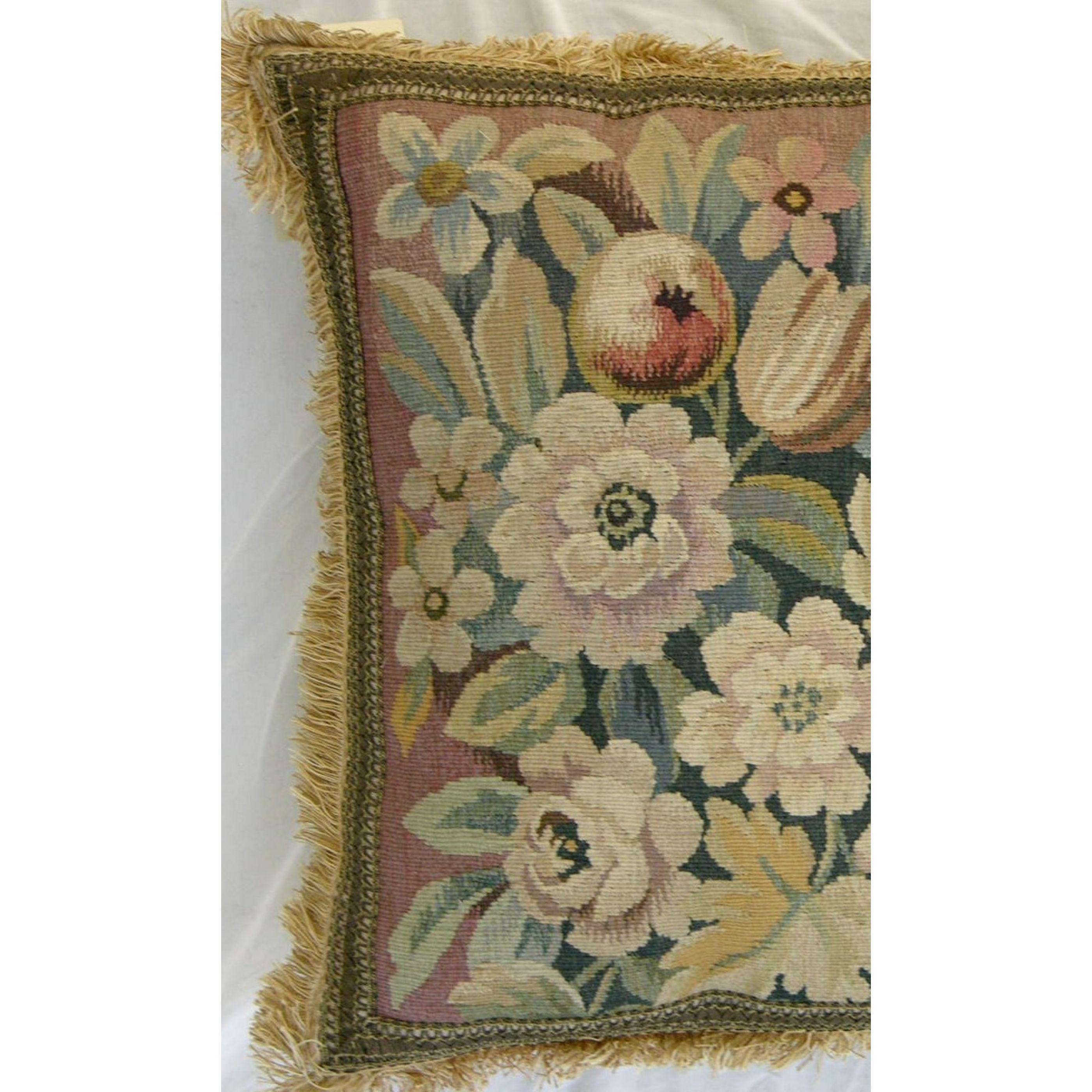 Antique 19th century French Aubusson tapestry pillow. 19'' x 19'' x 6''.