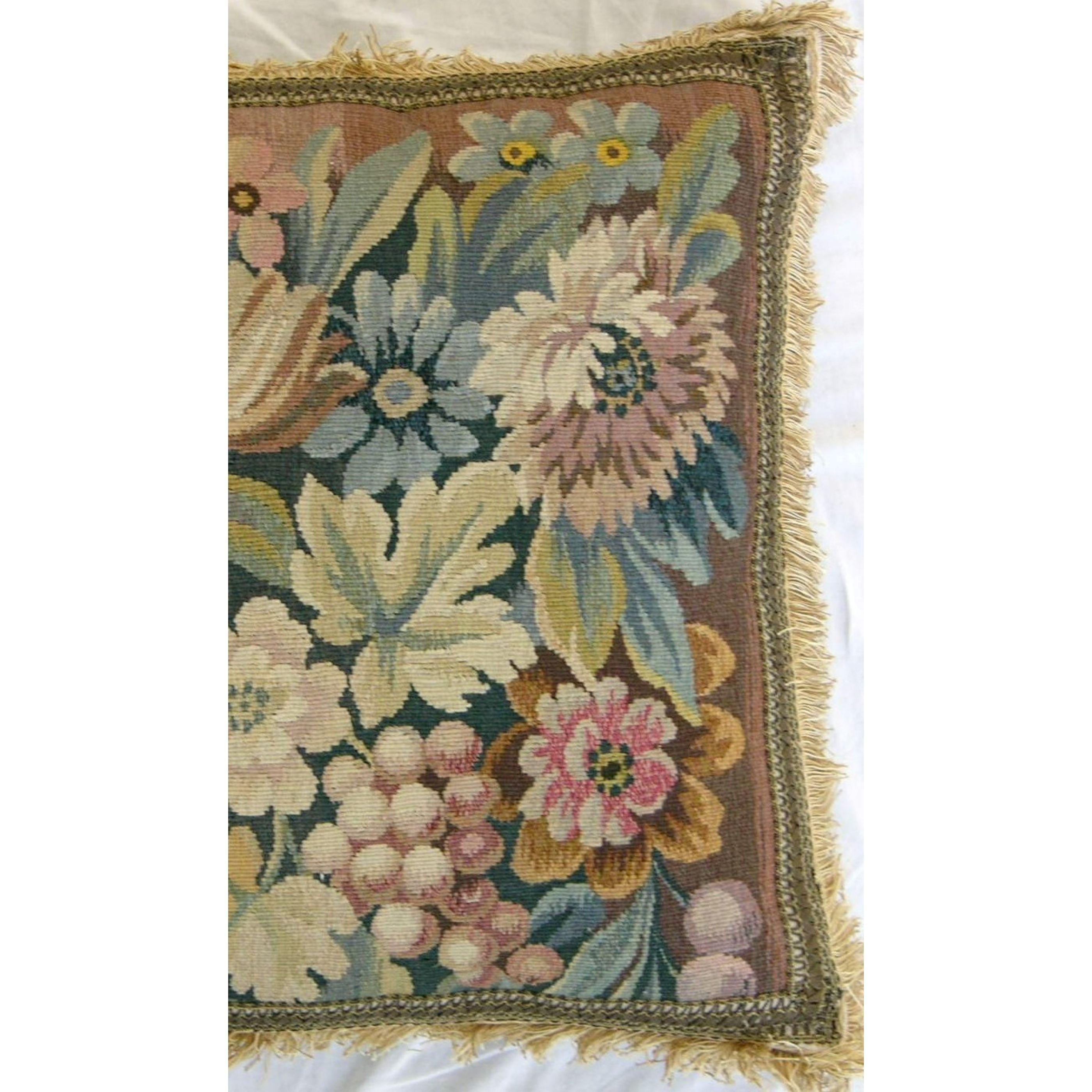Empire Antique 19th Century French Aubusson Tapestry Pillow - 19'' X 19'' For Sale