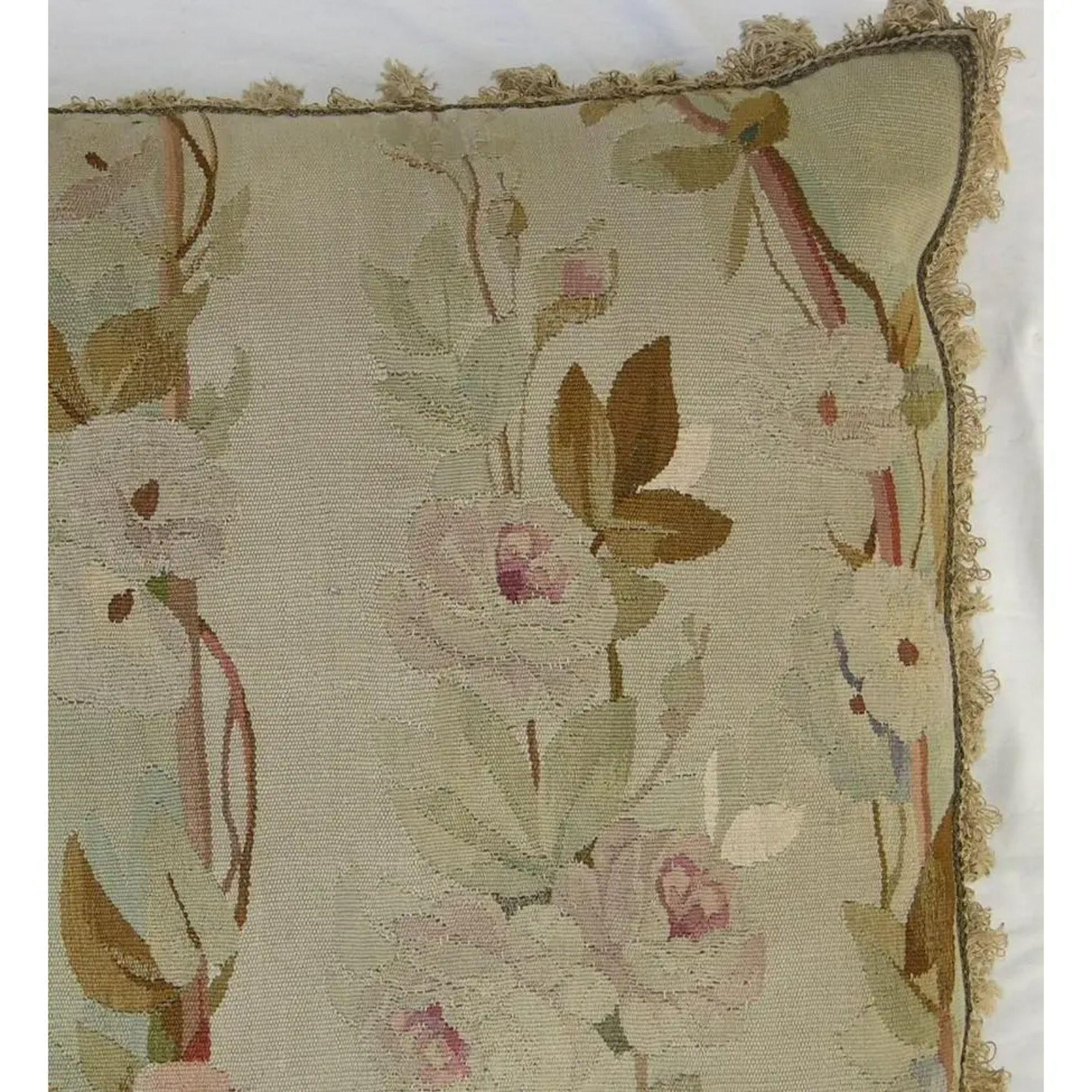 Antique 19th century French Aubusson tapestry pillow. 21'' x 21''