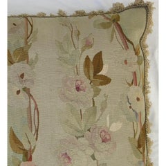 Antique 19th Century French Aubusson Tapestry Pillow 21'' X 21''