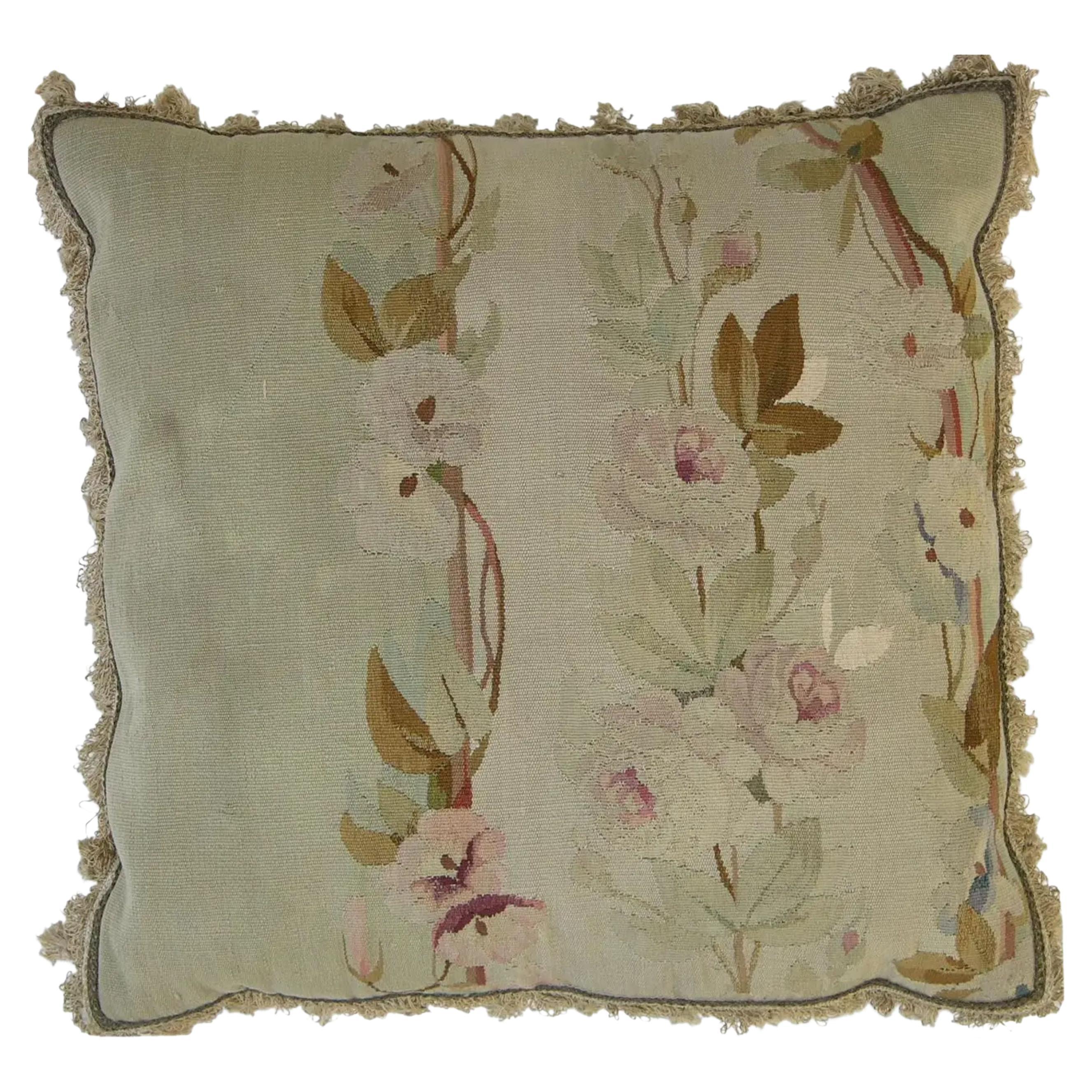 Antique 19th Century French Aubusson Tapestry Pillow 21'' X 21'' For Sale