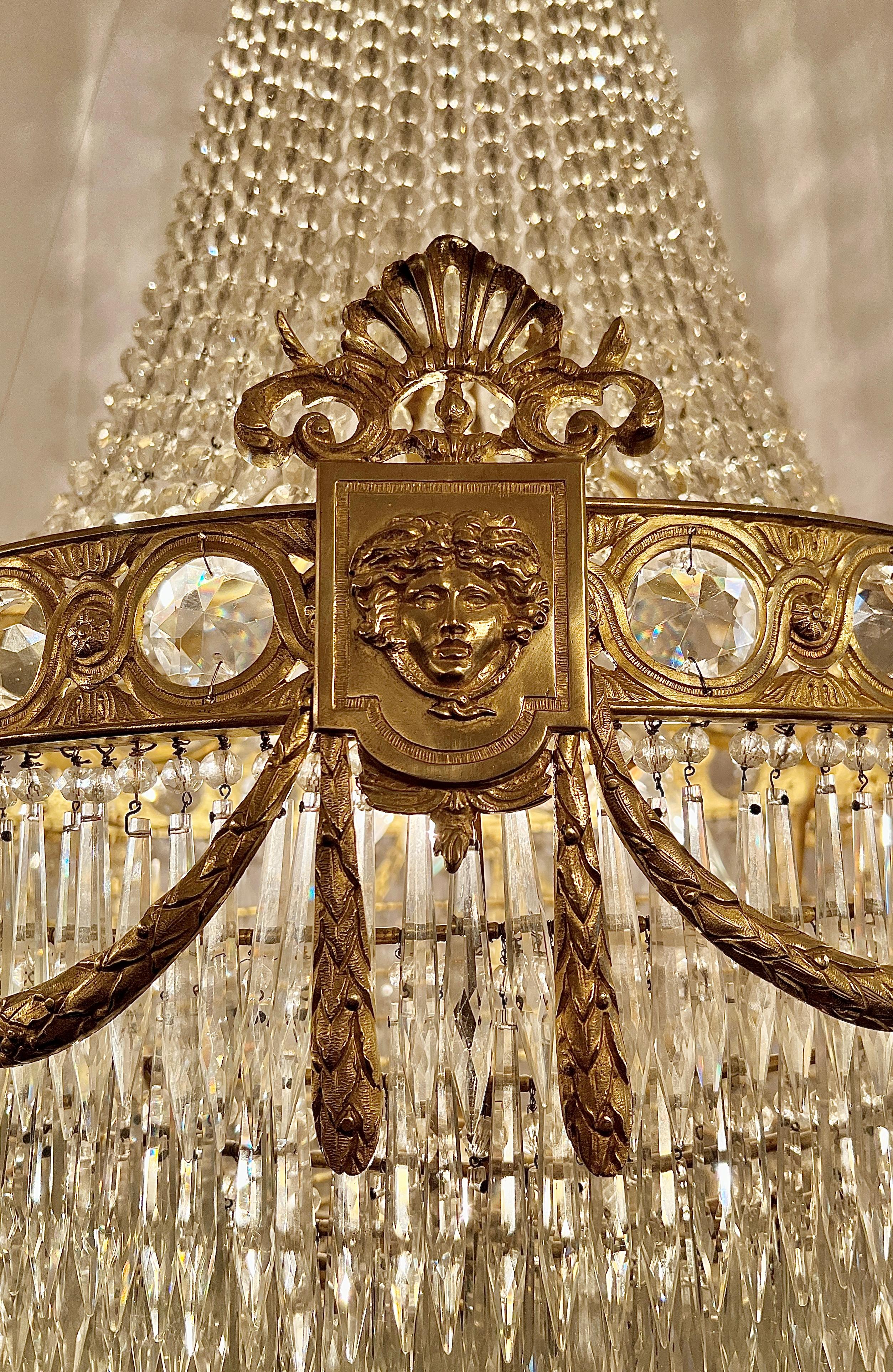 Antique 19th Century French Baccarat Crystal and Ormolu Chandelier, Circa 1890's.