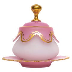 Antique 19th Century French Baccarat Pink and White Opaline Crystal Covered Bowl