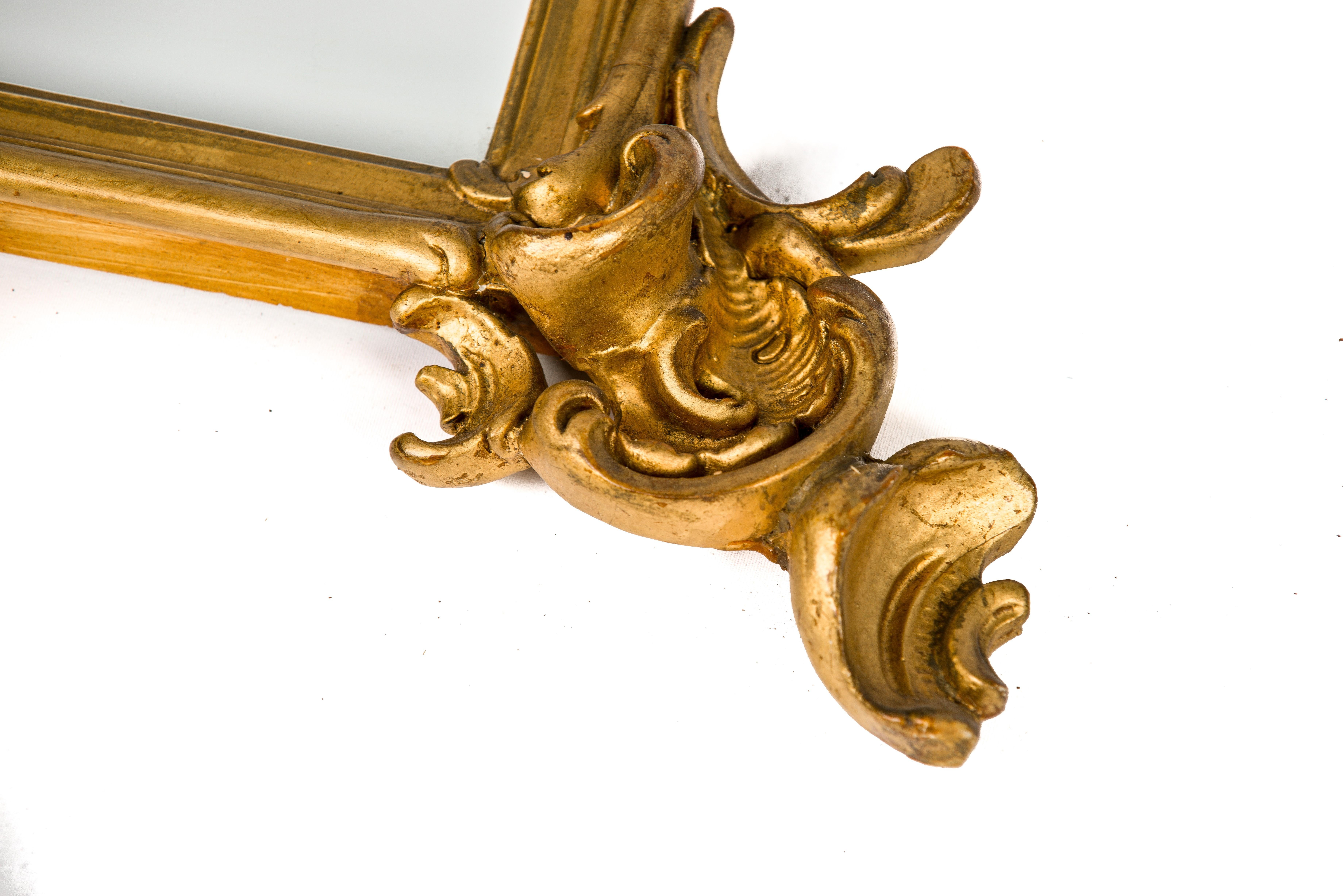 Baroque Miroir rectangulaire baroque français ancien du 19ème siècle doré à la feuille d'or en vente