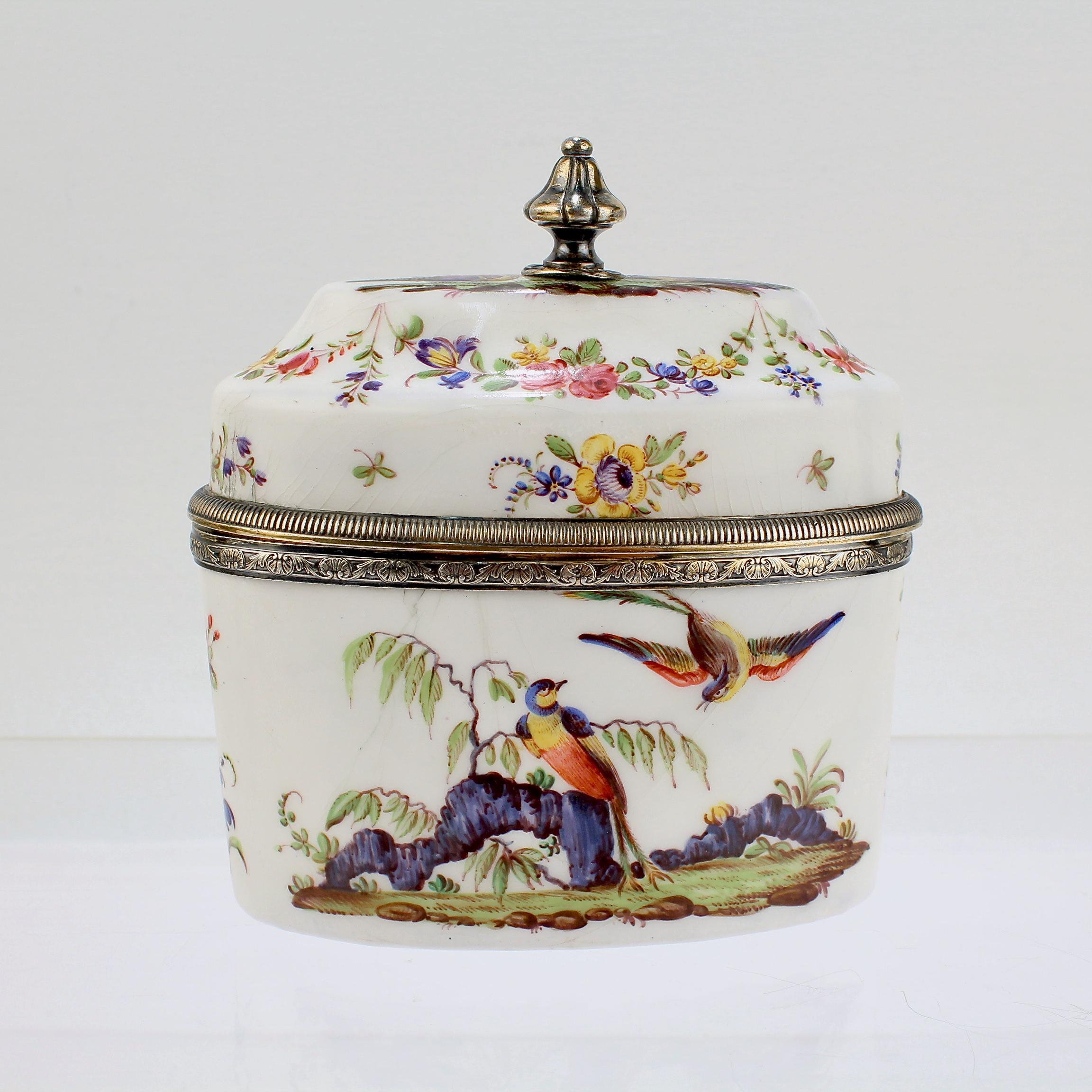 Antique 19th Century French Beaux-Arts Silver-Mounted Enamel Tea Caddy by Risler In Fair Condition For Sale In Philadelphia, PA