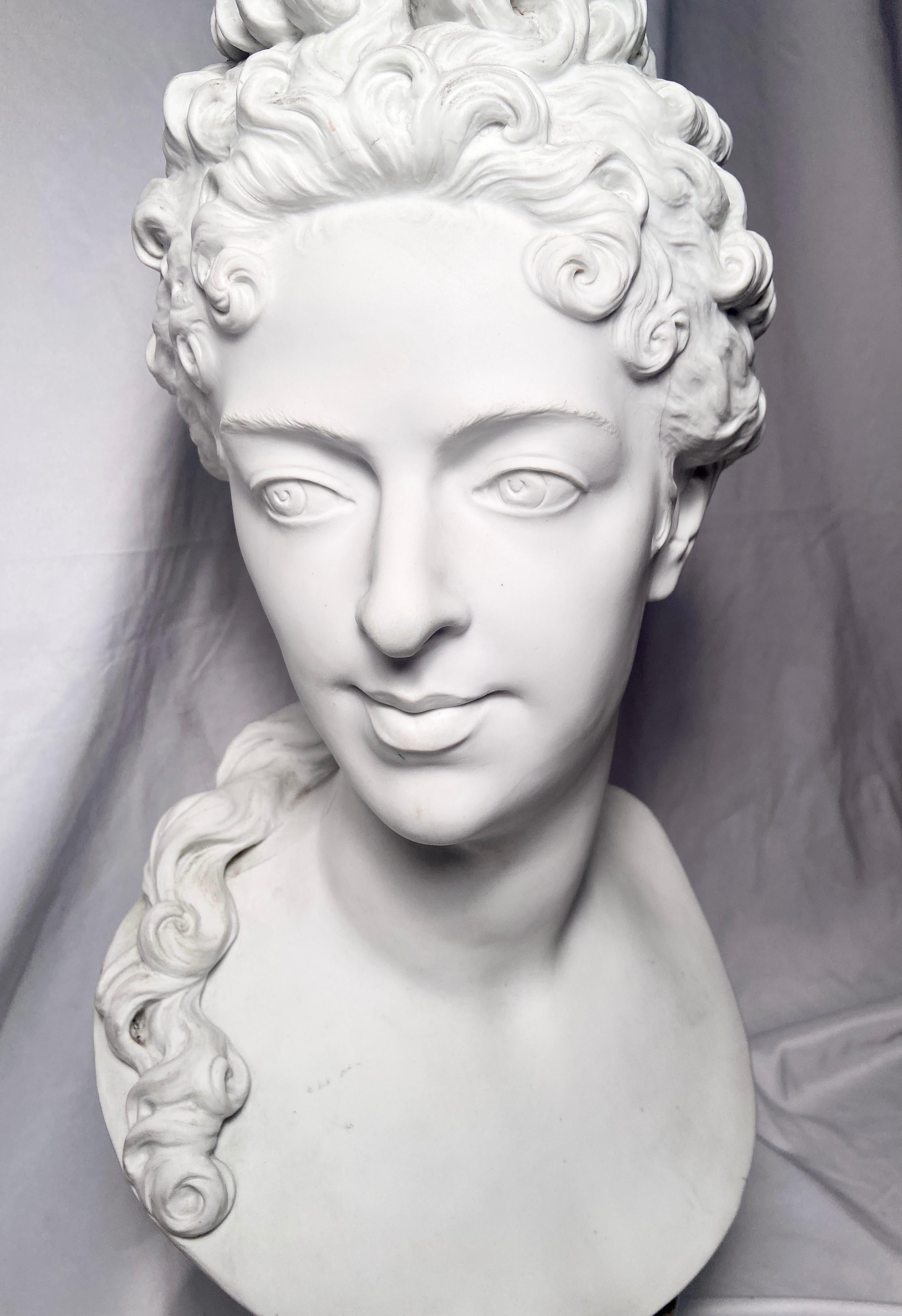 Antique 19th Century French Bisque Porcelain Bust of Diana, Goddess of the Hunt In Good Condition For Sale In New Orleans, LA