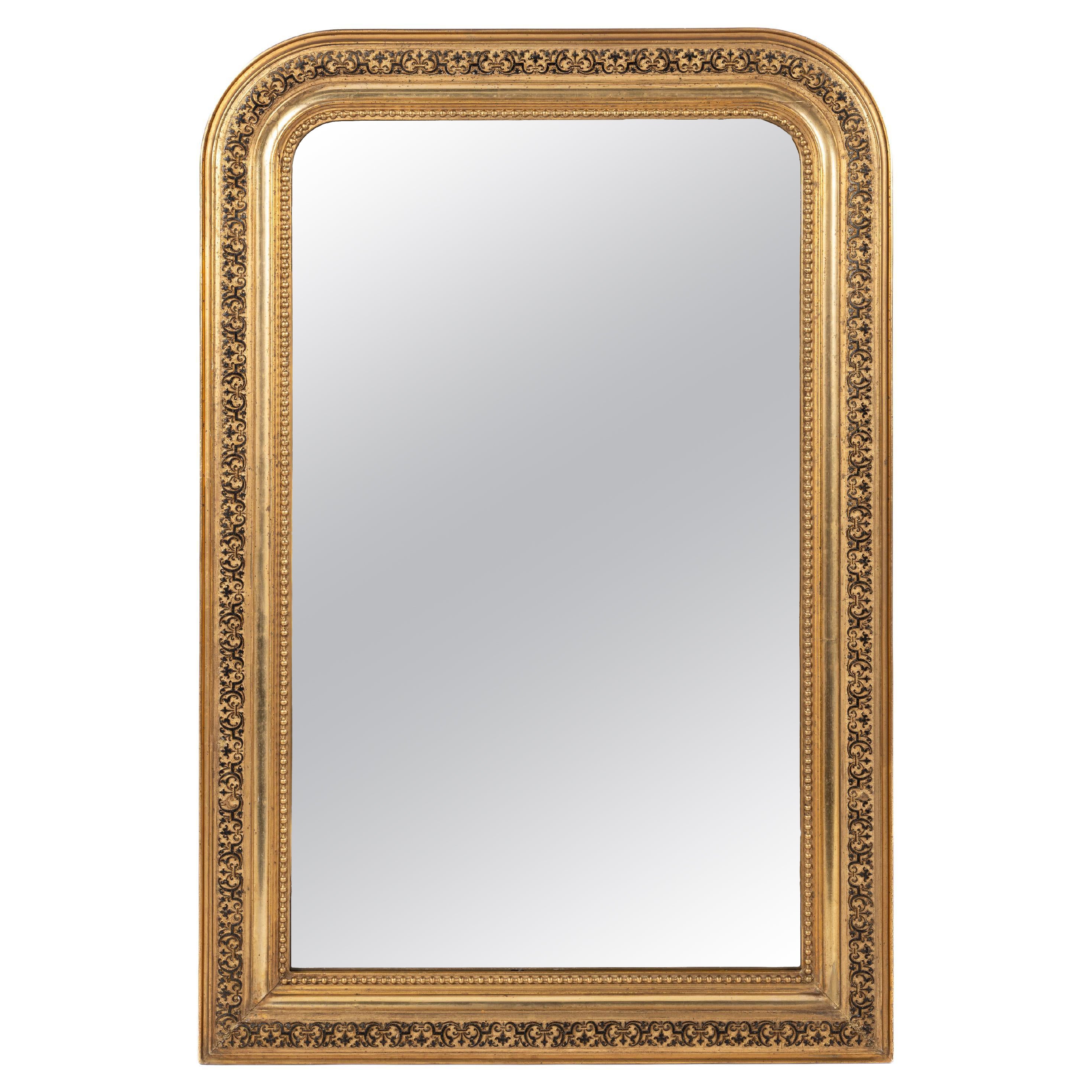 Antique French del XIX secolo, nero e foglia d'oro, dorato  Specchio Louis Philippe