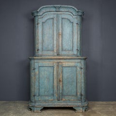 Antique 19th Century French Blue Painted Pine Wood Cupboard c.1880