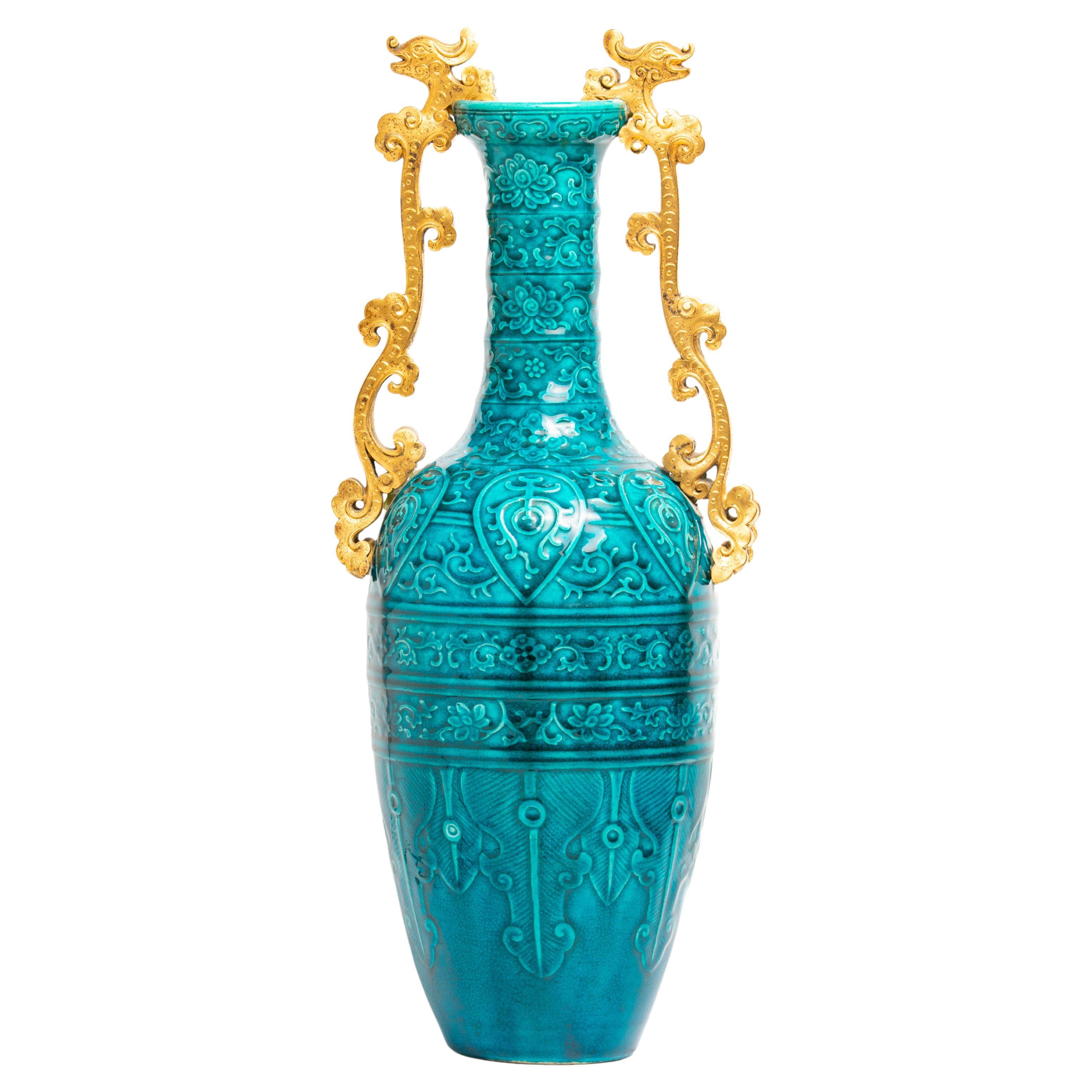 Antico vaso blu francese del XIX secolo di Théodore Deck