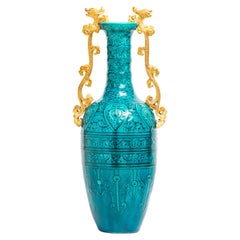 Antique 19th Century French Blue Vase By Théodore Deck