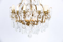 Antique 19th Century French Brass Chandelier with Cut Crystal Ornaments