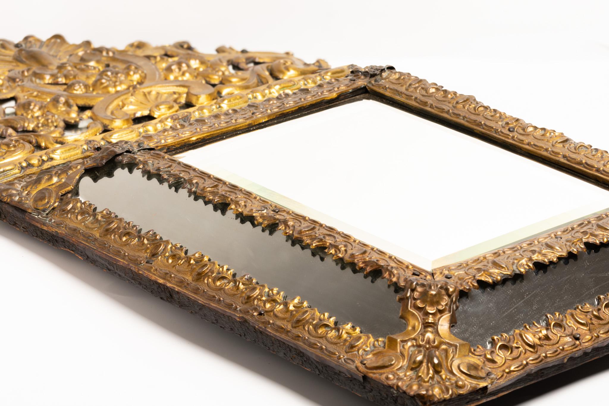 Antique 19th Century French Brass Repousse Mirror 5