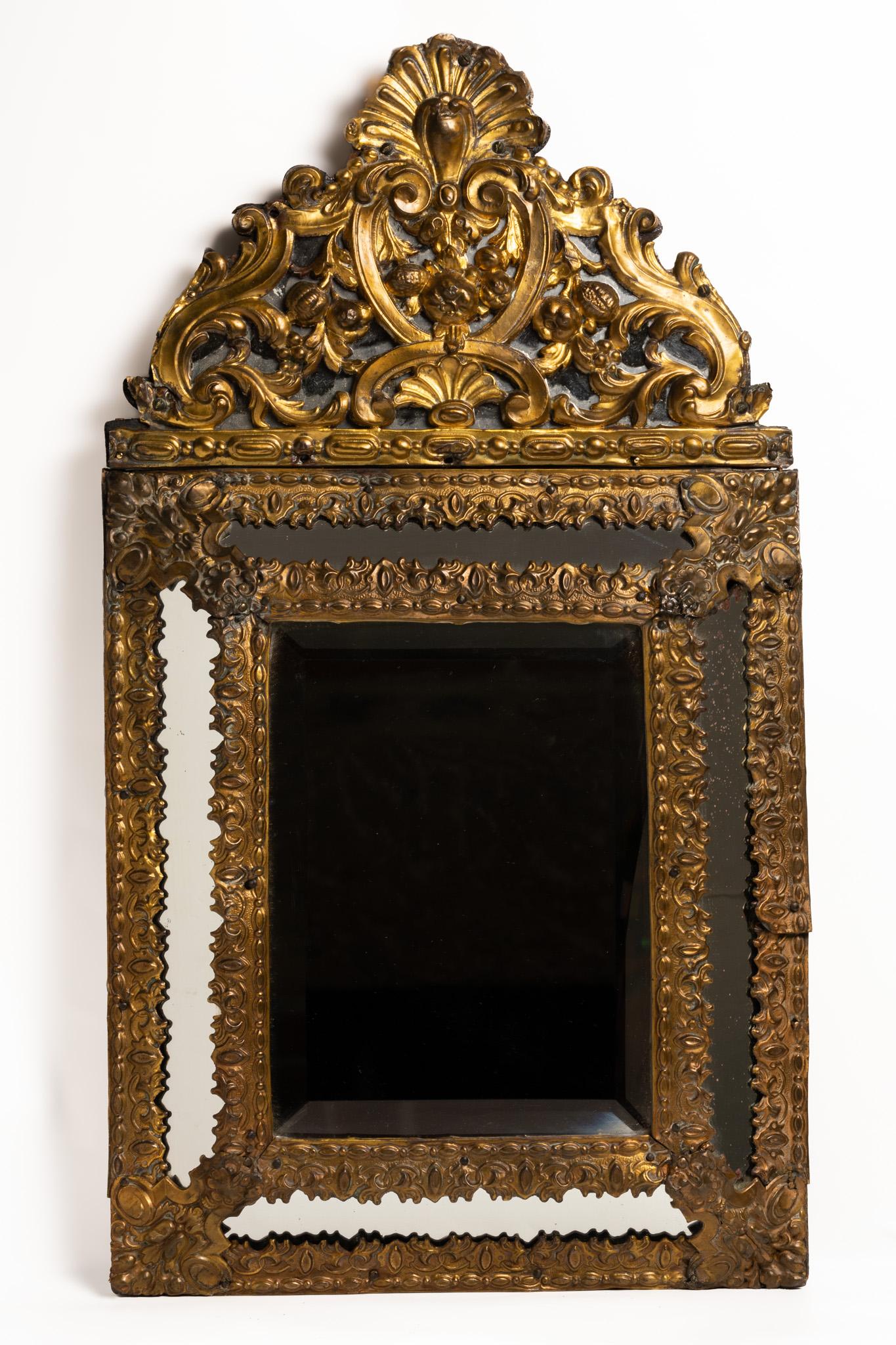 Women's or Men's Antique 19th Century French Brass Repousse Mirror