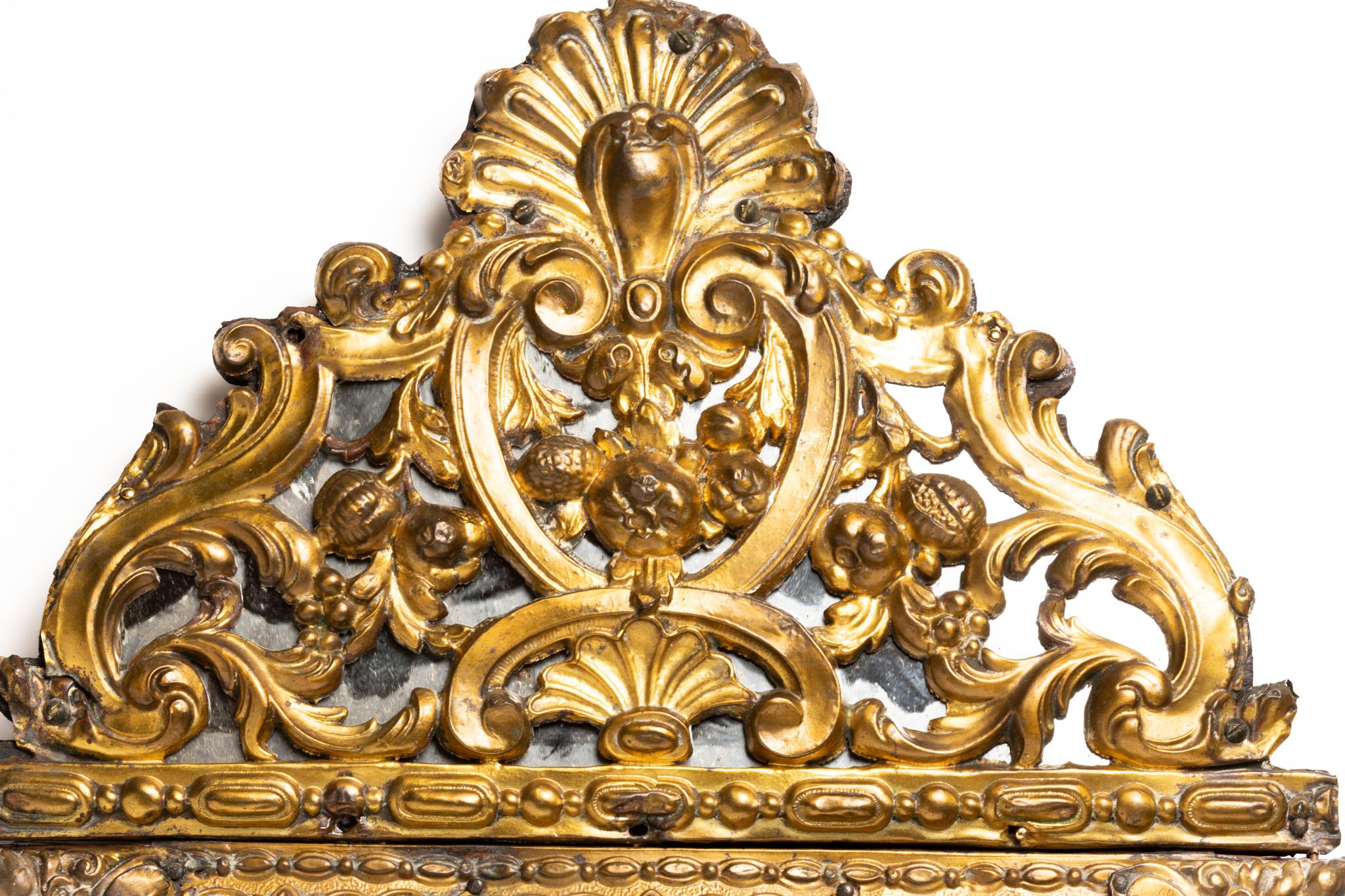 Antique 19th Century French Brass Repousse Mirror 1