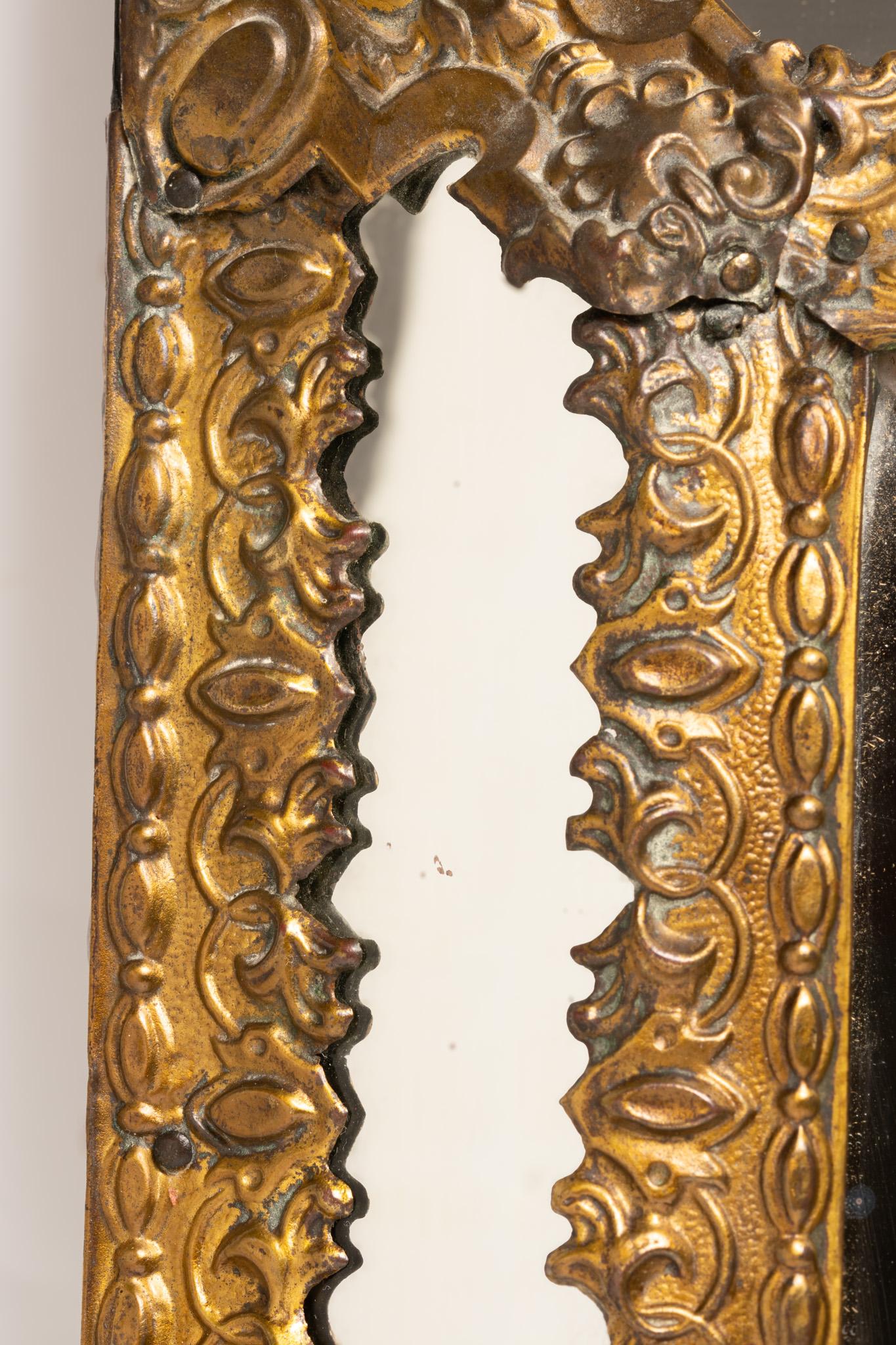 Antique 19th Century French Brass Repousse Mirror 2