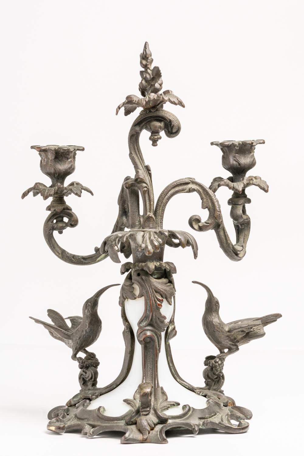 Antique 19th Century French Bronze and Glass Opaline Candlesticks For Sale 7