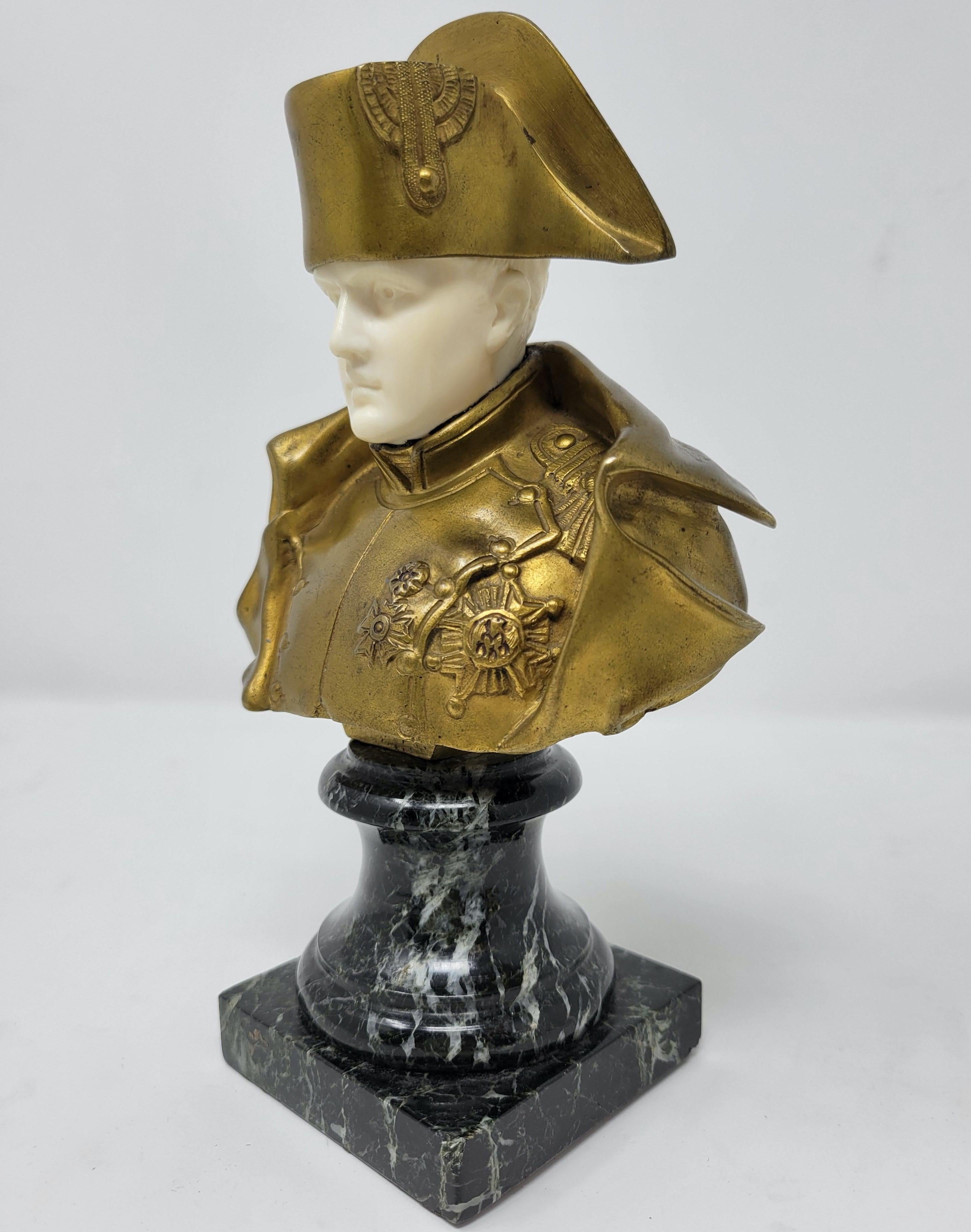 Antique 19th Century French Bronze D' Ore & Green Marble Bust of Napoleon Bonaparte after artist Antonio Canova.