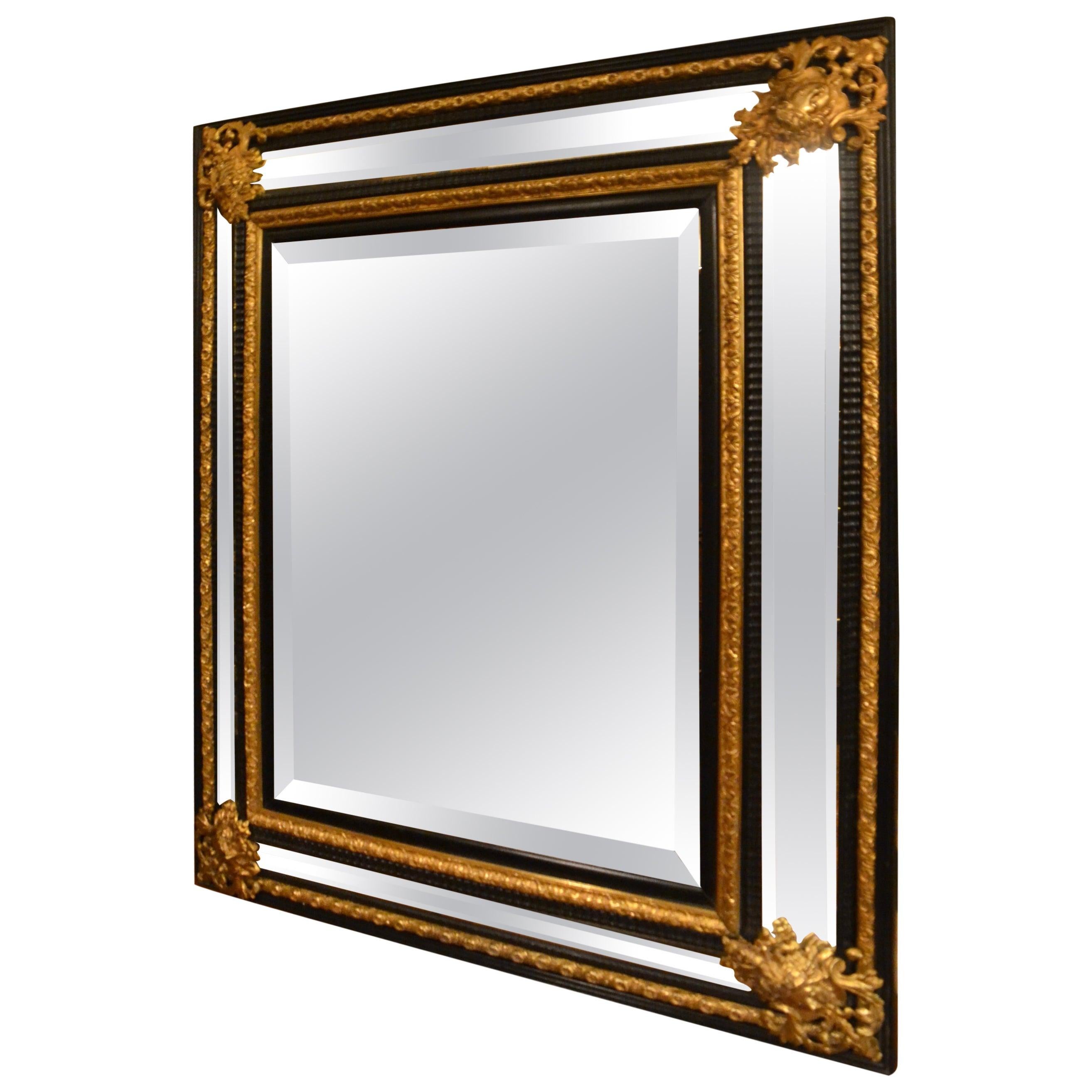 Antique 19th Century French Bronze Dore and Ebonized Mirror, circa 1880 In Excellent Condition In New Orleans, LA