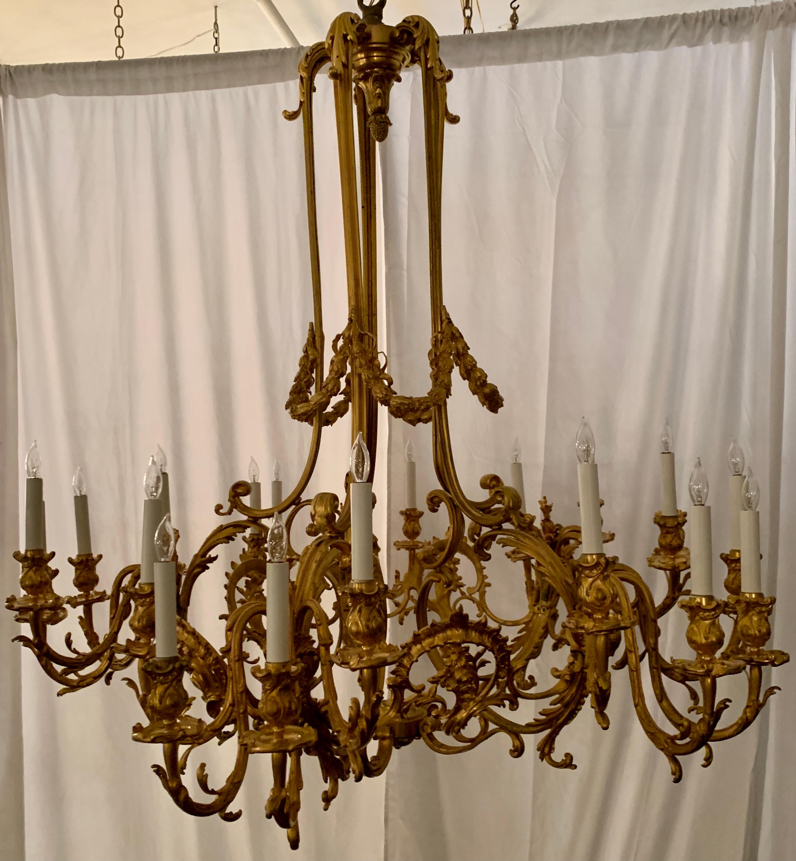 A fine gold bronze chandelier made by Ferdinand Barbedienne foundry, the best caster and bronzer chaser in 19th century France.