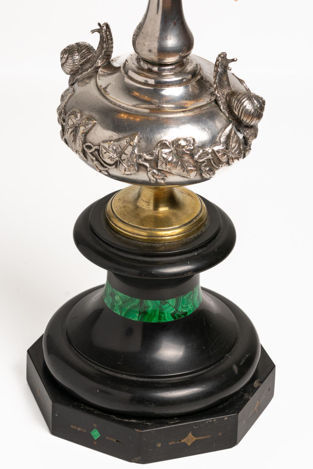 A 19th century French Bronze and Malachite Candelabra  For Sale 7