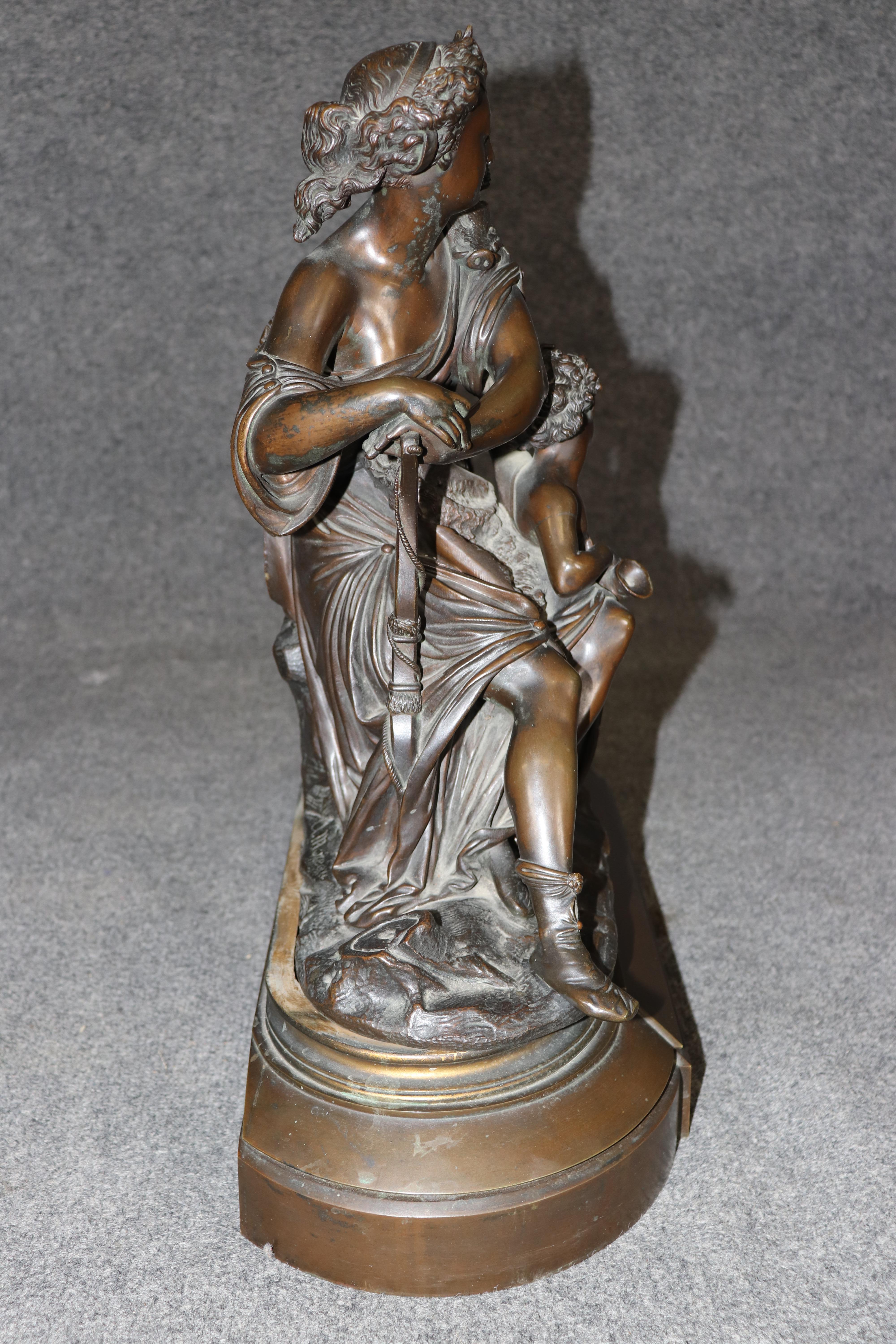 Neoclassical Antique 19th Century French Bronze Sculpture of Diana the Huntress by A. Moreau For Sale