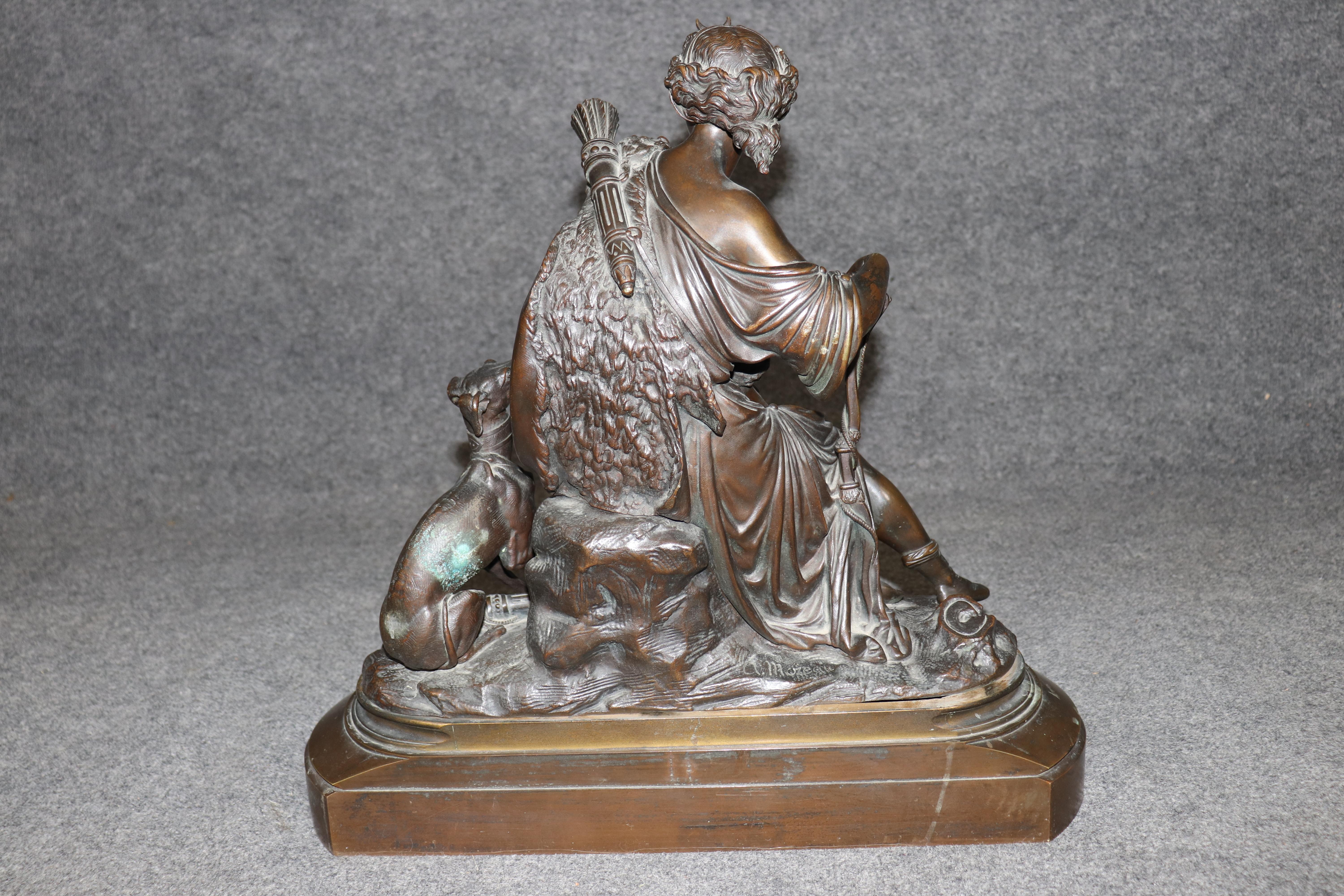 Cast Antique 19th Century French Bronze Sculpture of Diana the Huntress by A. Moreau For Sale