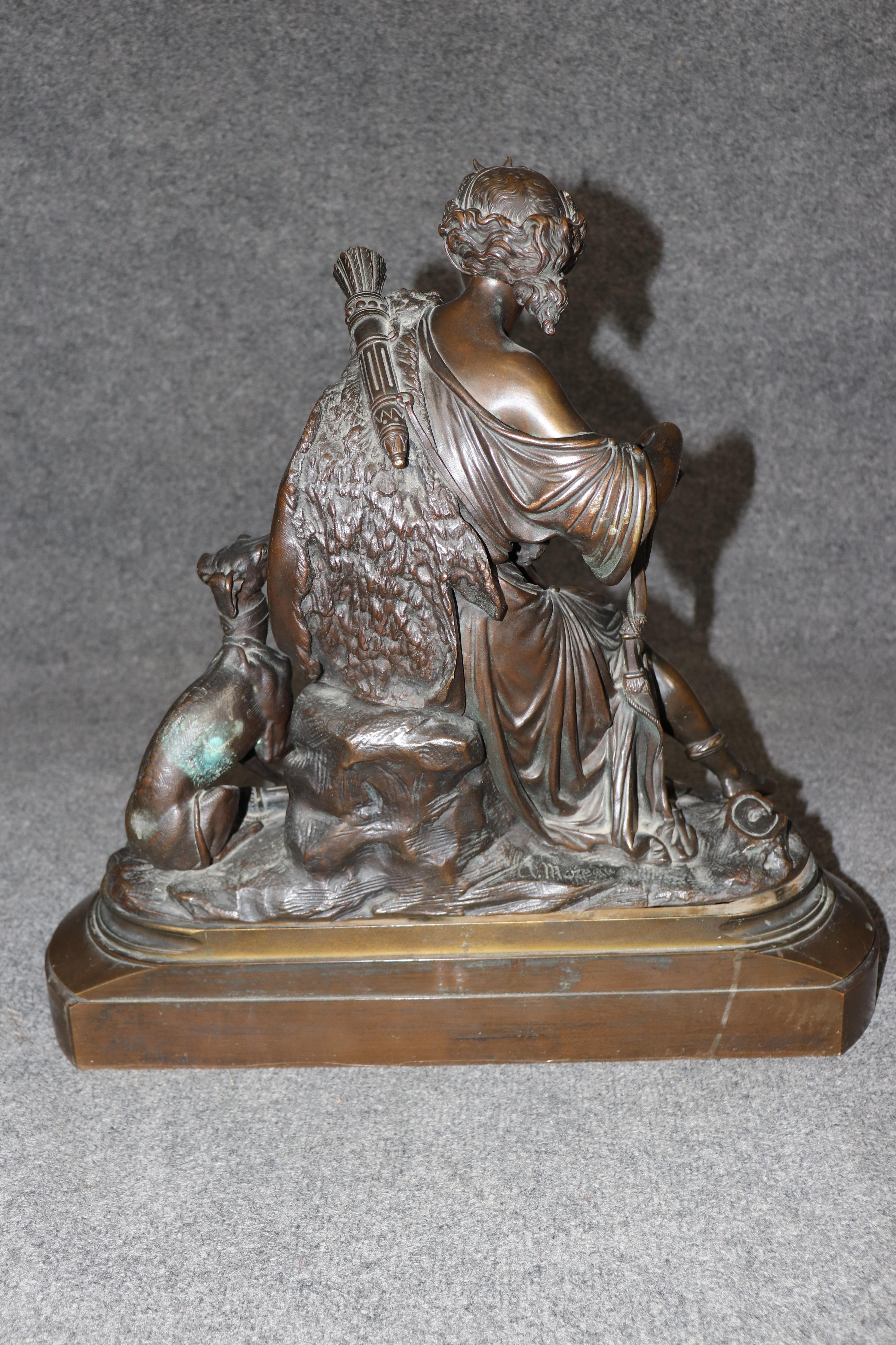 Antique 19th Century French Bronze Sculpture of Diana the Huntress by A. Moreau In Good Condition For Sale In Swedesboro, NJ