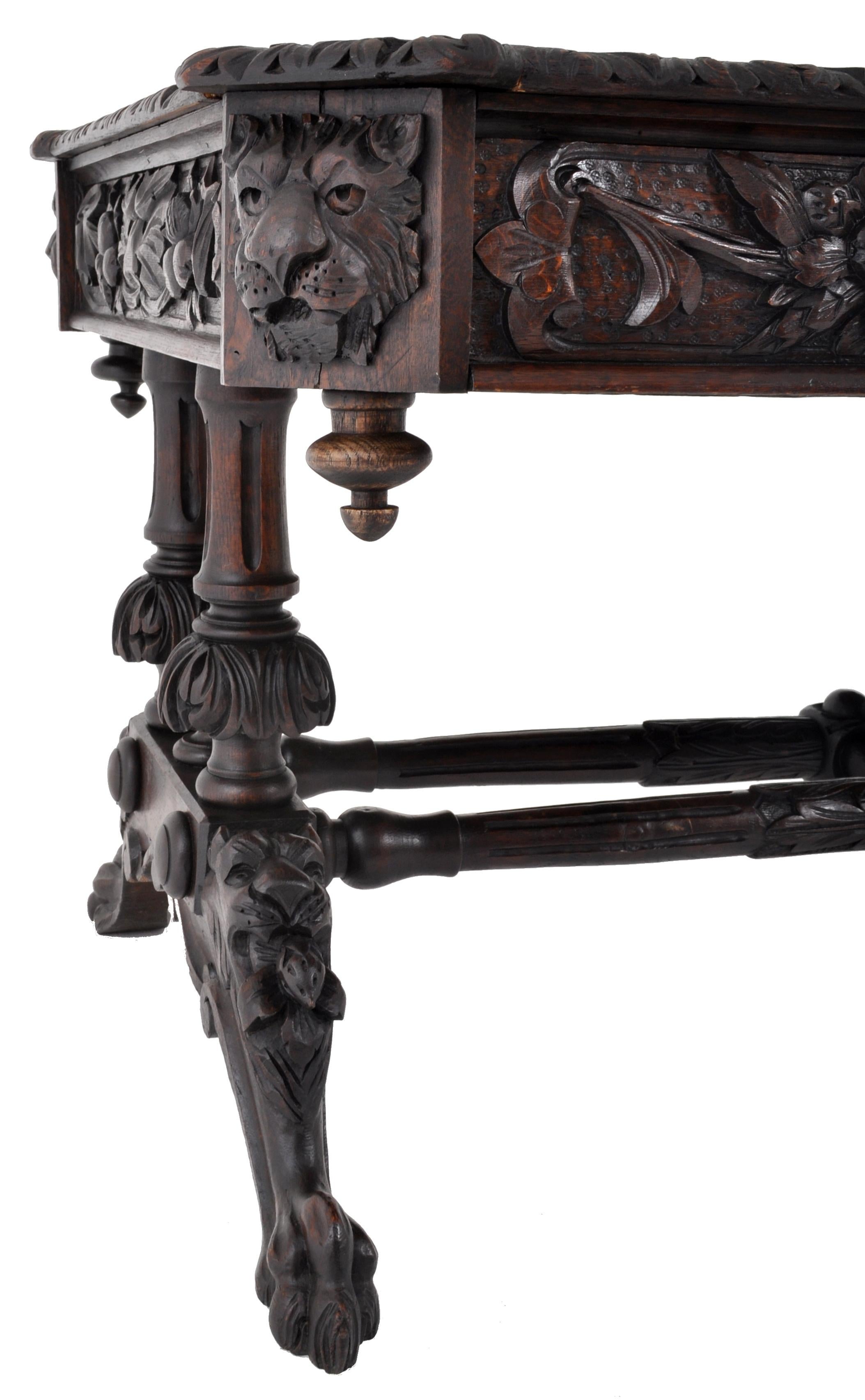 Antique 19th Century French Carved Oak Library Table, circa 1860 5