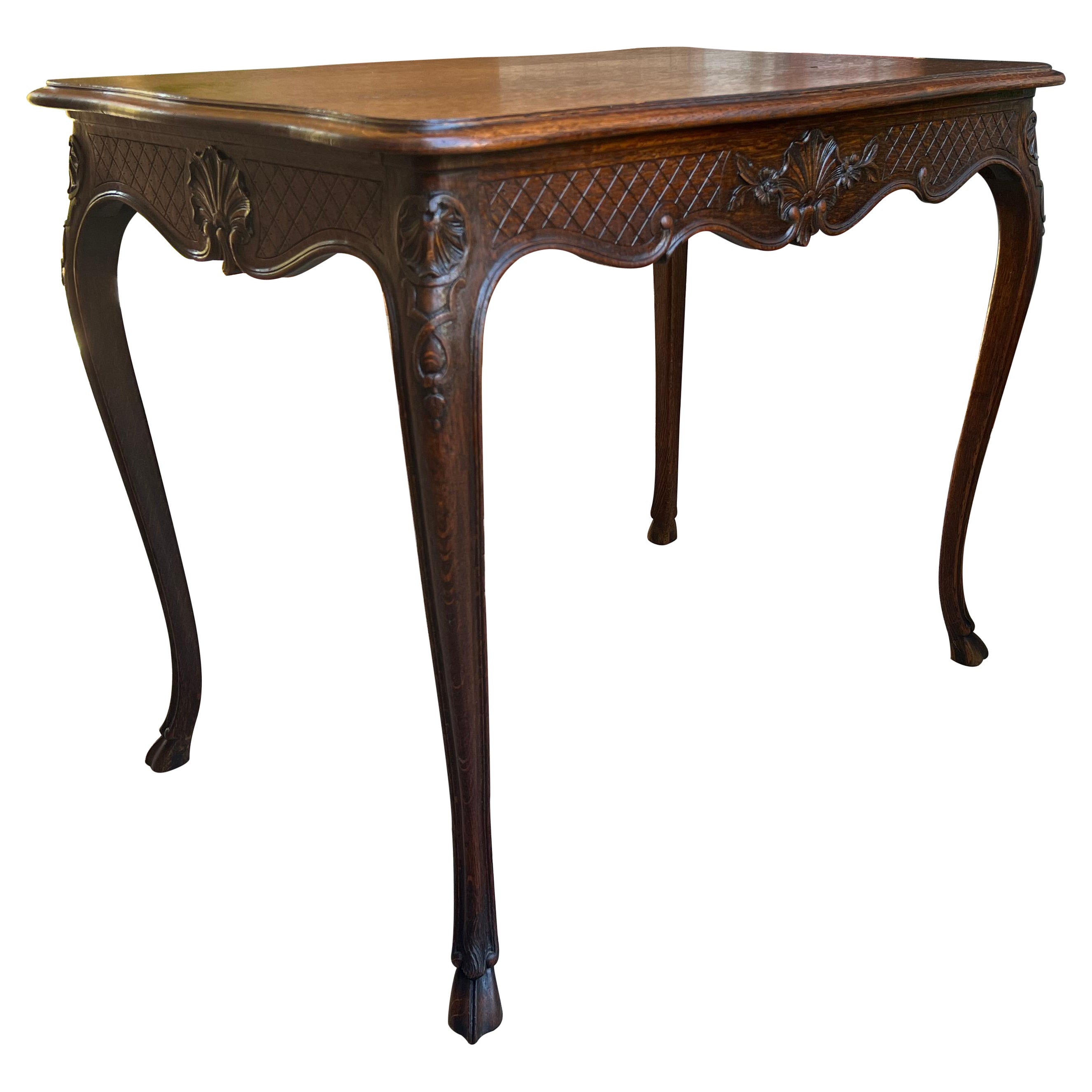 Antique 19th Century French Carved Oak Sofa Side Table Serpentine Louis XV